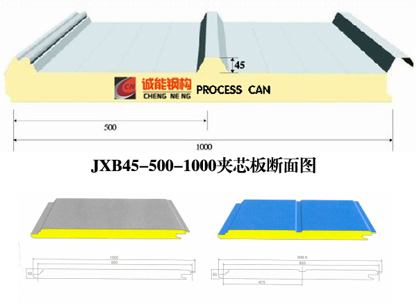 屋面板JXB45-500-1000型保温夹芯板